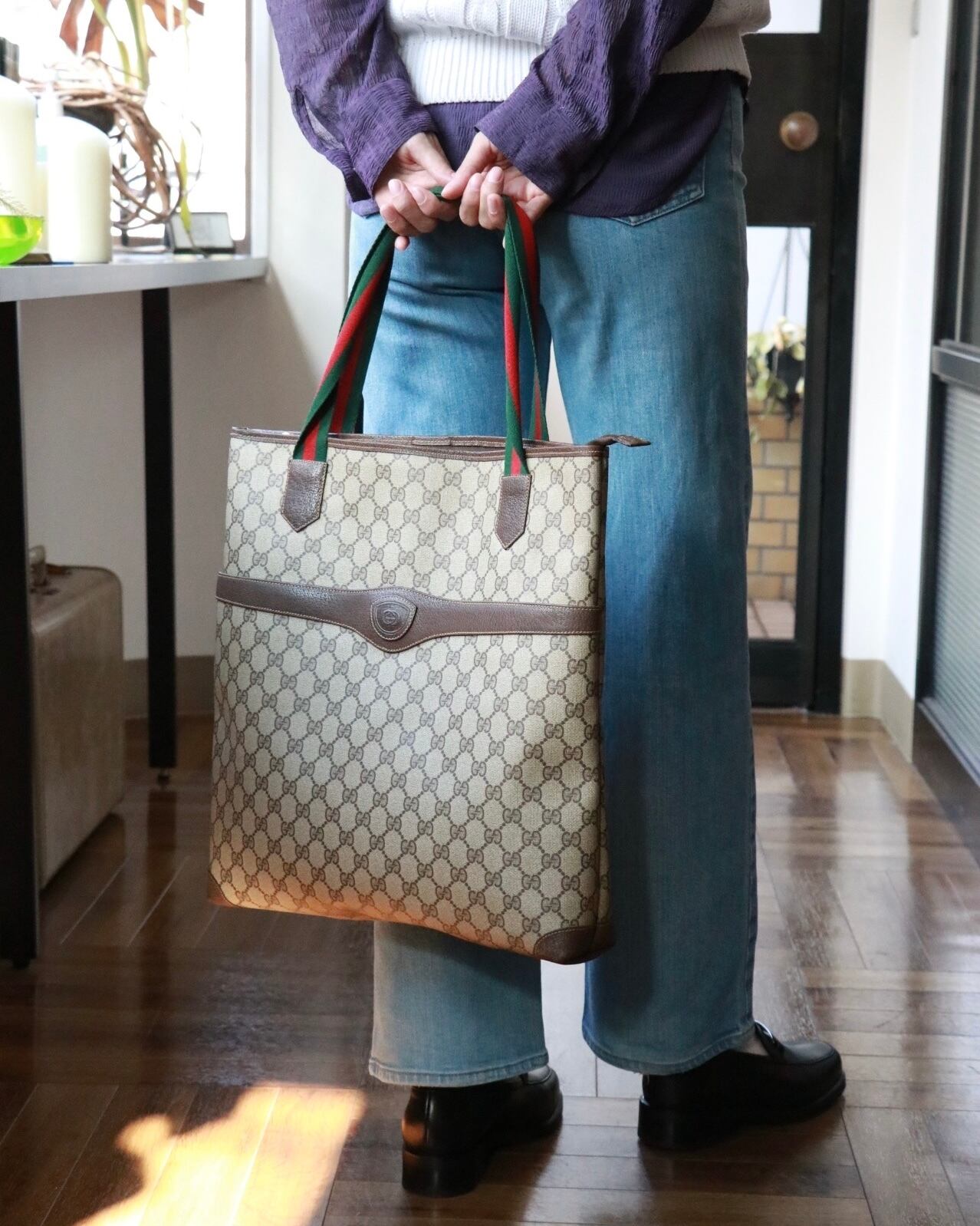 90s クレージュ ハンドバッグ 紺ネイビー ゴールド金具 L14-46 