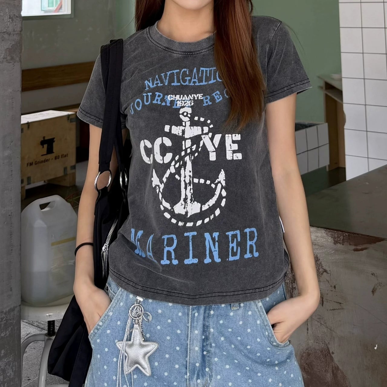 アンカーグラフィックヴィンテージライクTシャツ 2col R02465