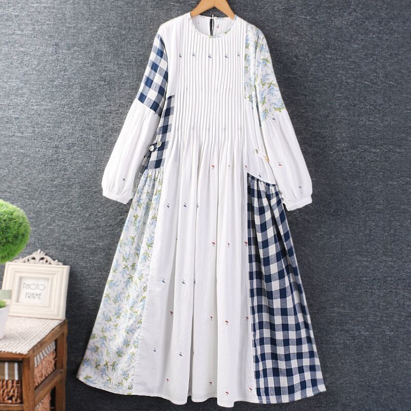 ギャザー切替 長袖 ワンピース 1077