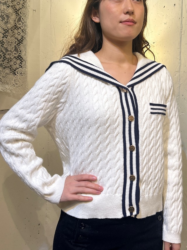 white × navy sailor collar cardigan