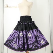 フラダンス 衣装 Anela Wink アネラウィンク パウスカート ブラック系 花柄 ハワイアンプリント ハワイアン アロハ フラ ダンス レッスン 練習 ハワイアンダンス フリル フレアスカート フレア ふんわり 華やか 鮮やか かわいい おしゃれ 大人っぽい 黒 紫 白 パープル系 ホワイト系