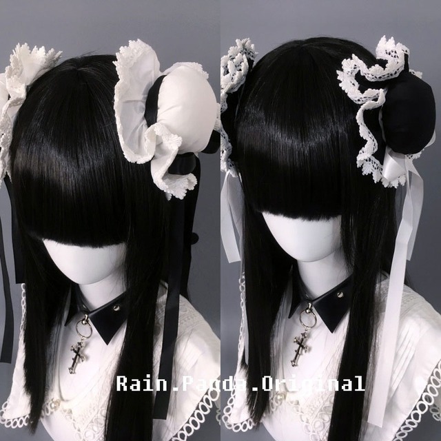 ゴスロリ レースフリルお団子ロリータヘアドレス2点セット