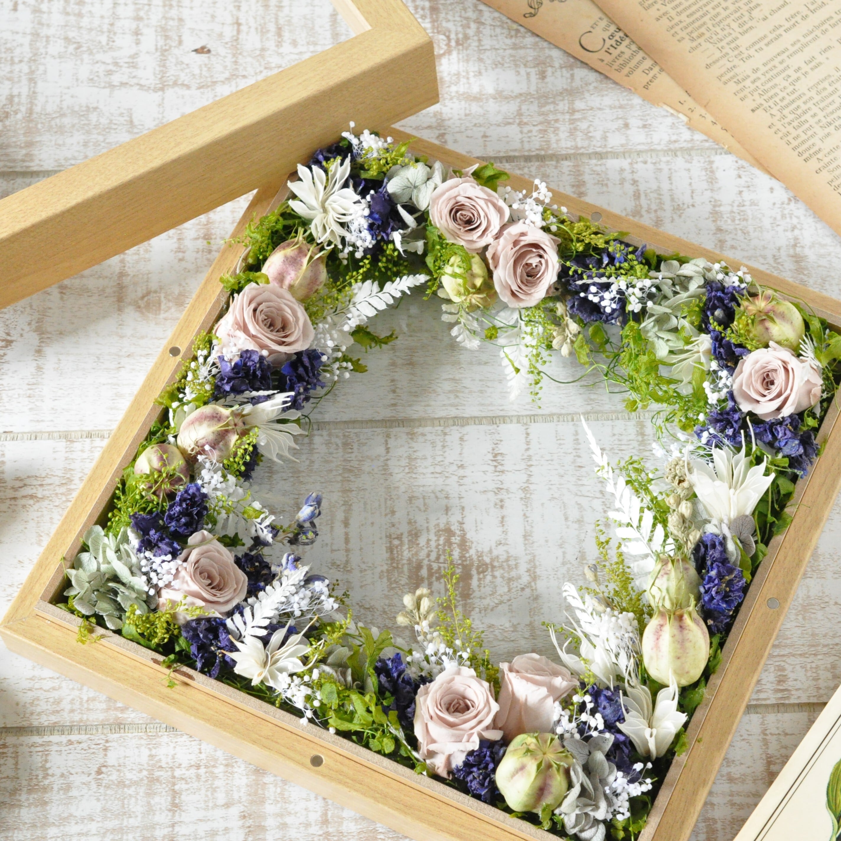 HI様ご依頼ブーケ botanical frame L size ～blue～ 】✽メッセージにお花を添えて