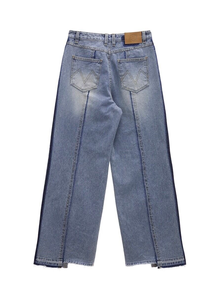 Matin Kim】CUT POINT WASHED DENIM PANTS | Amenable