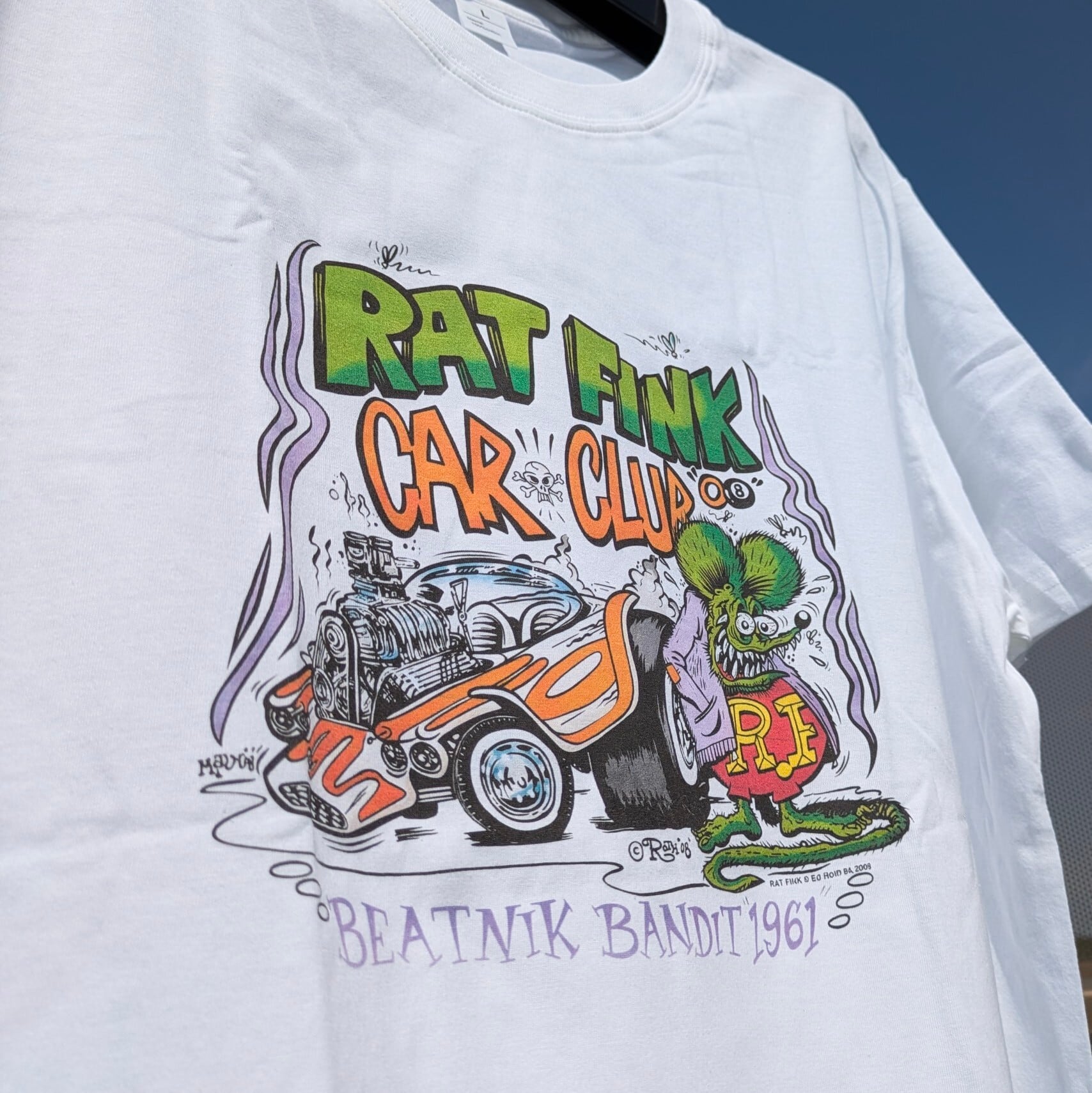 【 RATFINK（ ラットフィンク ) 】RATFINK CAR CLUB『 BEATNIK BANDIT 1961 』 / Tシャツ / WHITE〚アメリカン雑貨 アメトイ〛