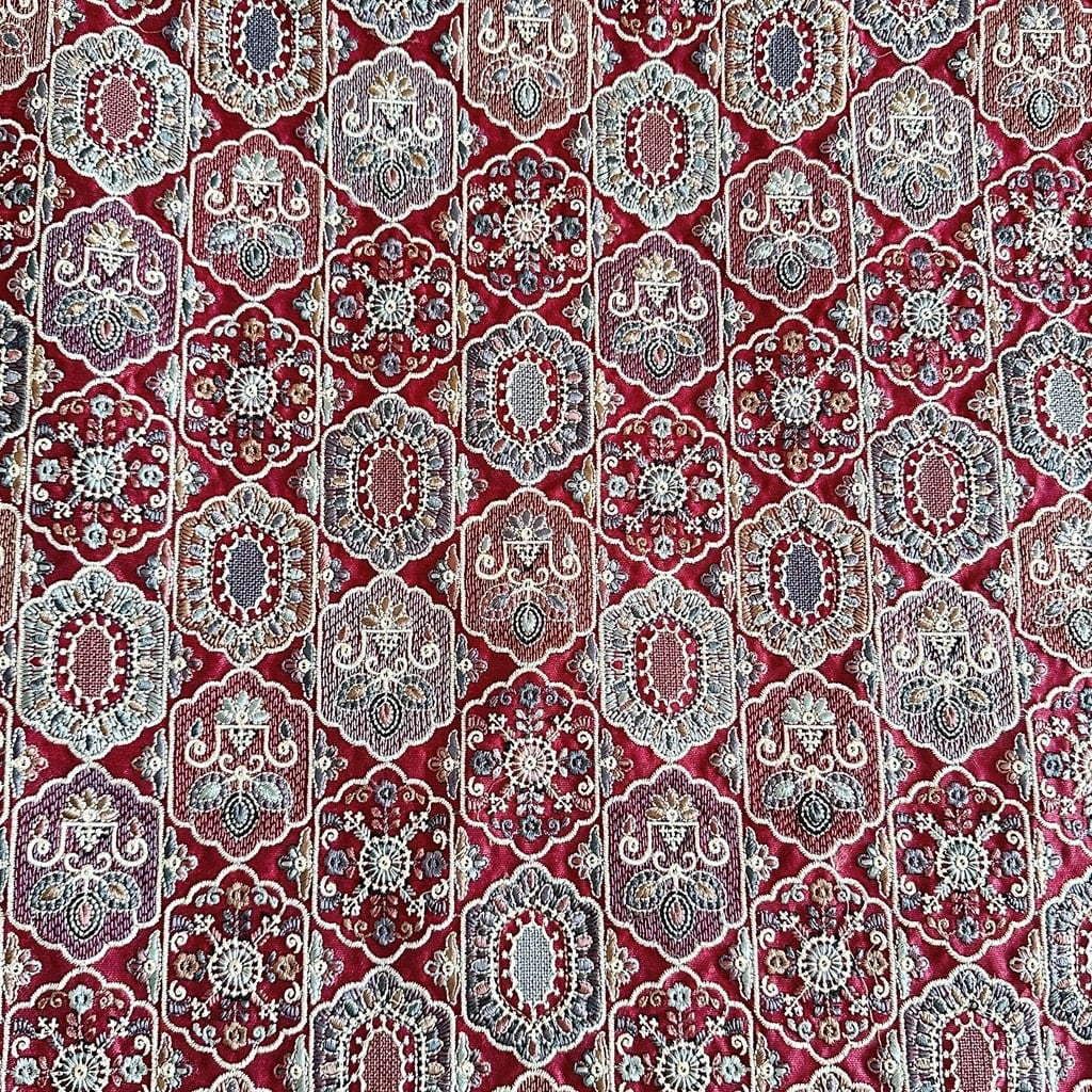 【45cm】インド刺繍生地 フェアリードリーム レッド 7139-s