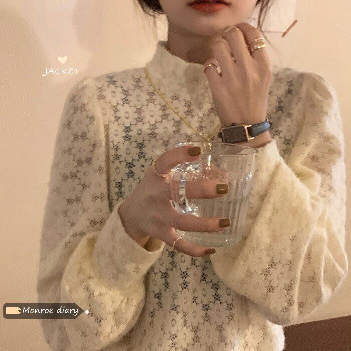 レースルーズトップス オータムウィンター長袖スリーブシフォン ロング 秋物 冬物 モンロー15898173912