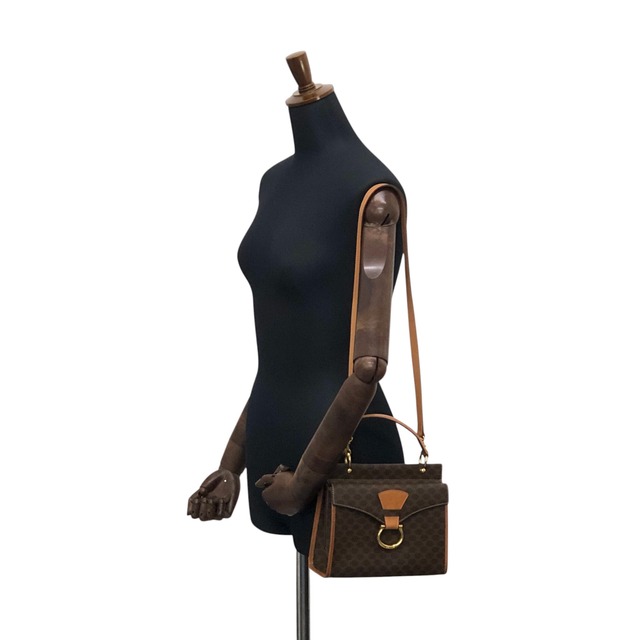 CELINE セリーヌ マカダム ショルダーバッグ ブラウン ガンチーニ PVC 2WAY vintage ヴィンテージ オールド kgm5ej