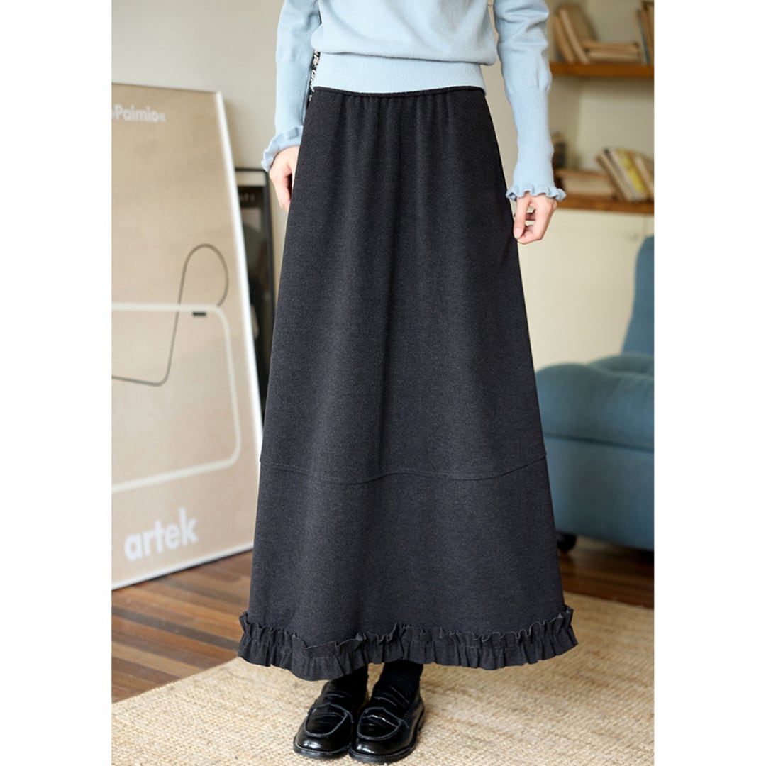 ruffle hem long aline skirt