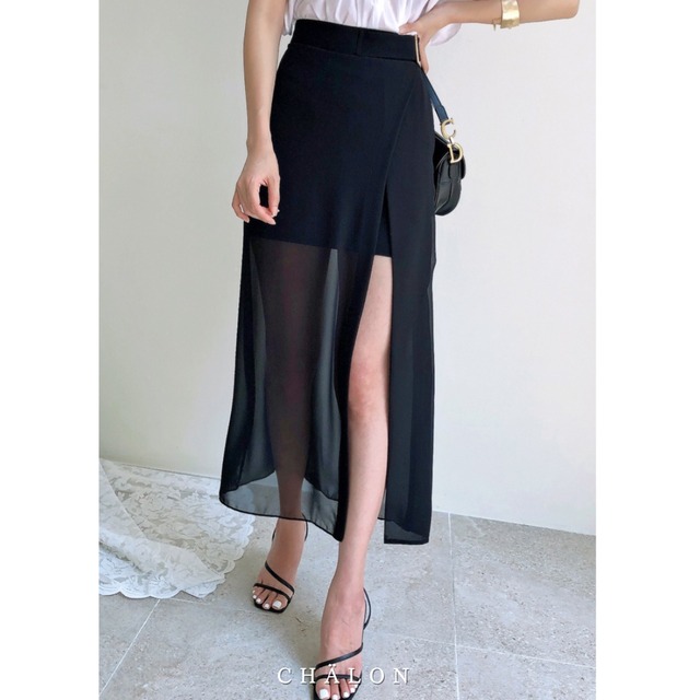 See-Through Buckle Skirt - Black -