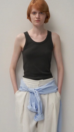 ATON -RECYCLE SUVIN | RIB TANK TOP- :WHITE, :CHARCOAL GRAY, :BLACK,