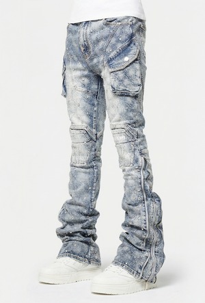 GUAPI / aqua blue coffin arc embellished denim