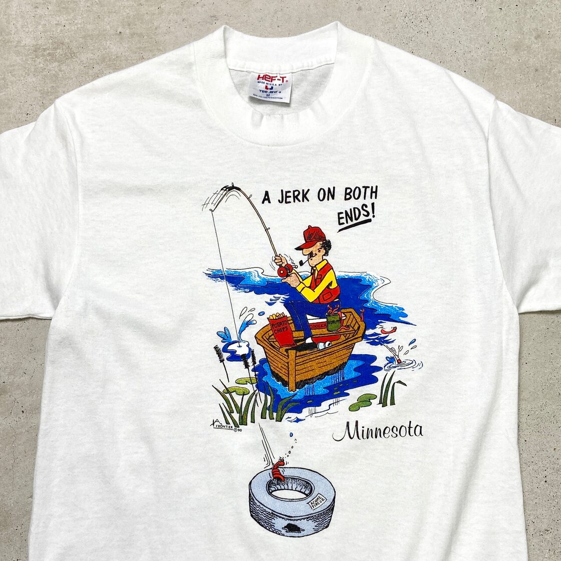 90年代 USA製 アート ジョーク プリントTシャツ 釣り メンズS相当 