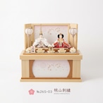 №26S-03 桃山 刺繍 二人飾り 天然木 桜+檜 七宝に梅刺繍 収納飾りセット thumbnail 1