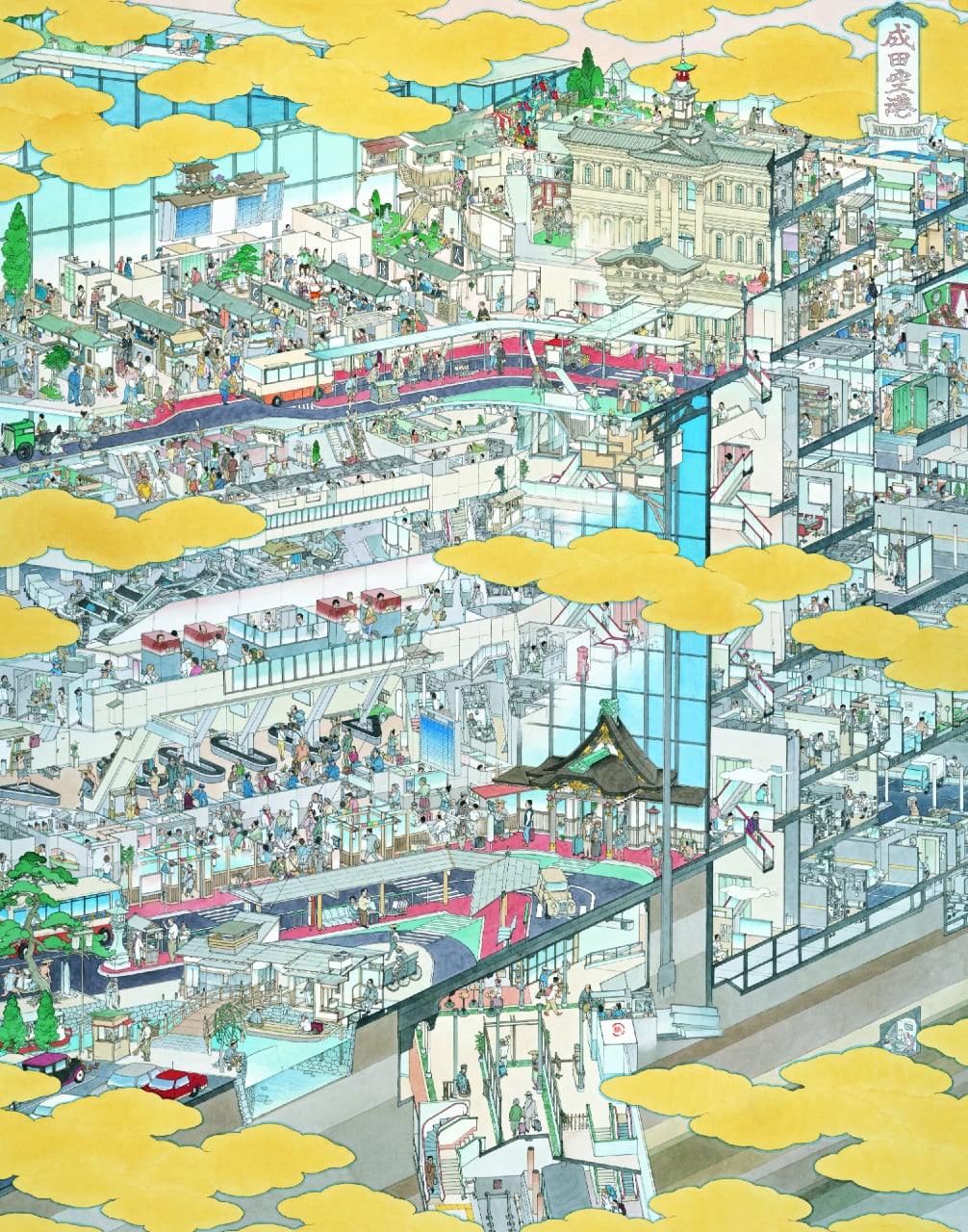 山口晃 版画作品「成田国際空港 南ウィング盛況の圖 ed./80」 | Mizuma