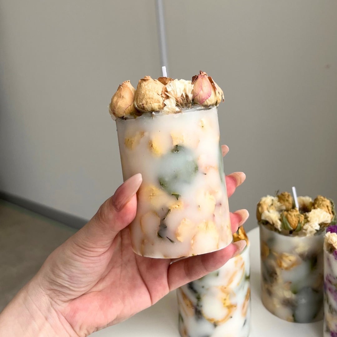 ピンクローズキャンドル［リボンのみor選べる筆記体メッセージ］