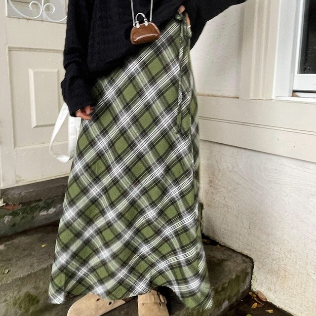 ラップ風チェック柄Aラインスカート 2col 232077