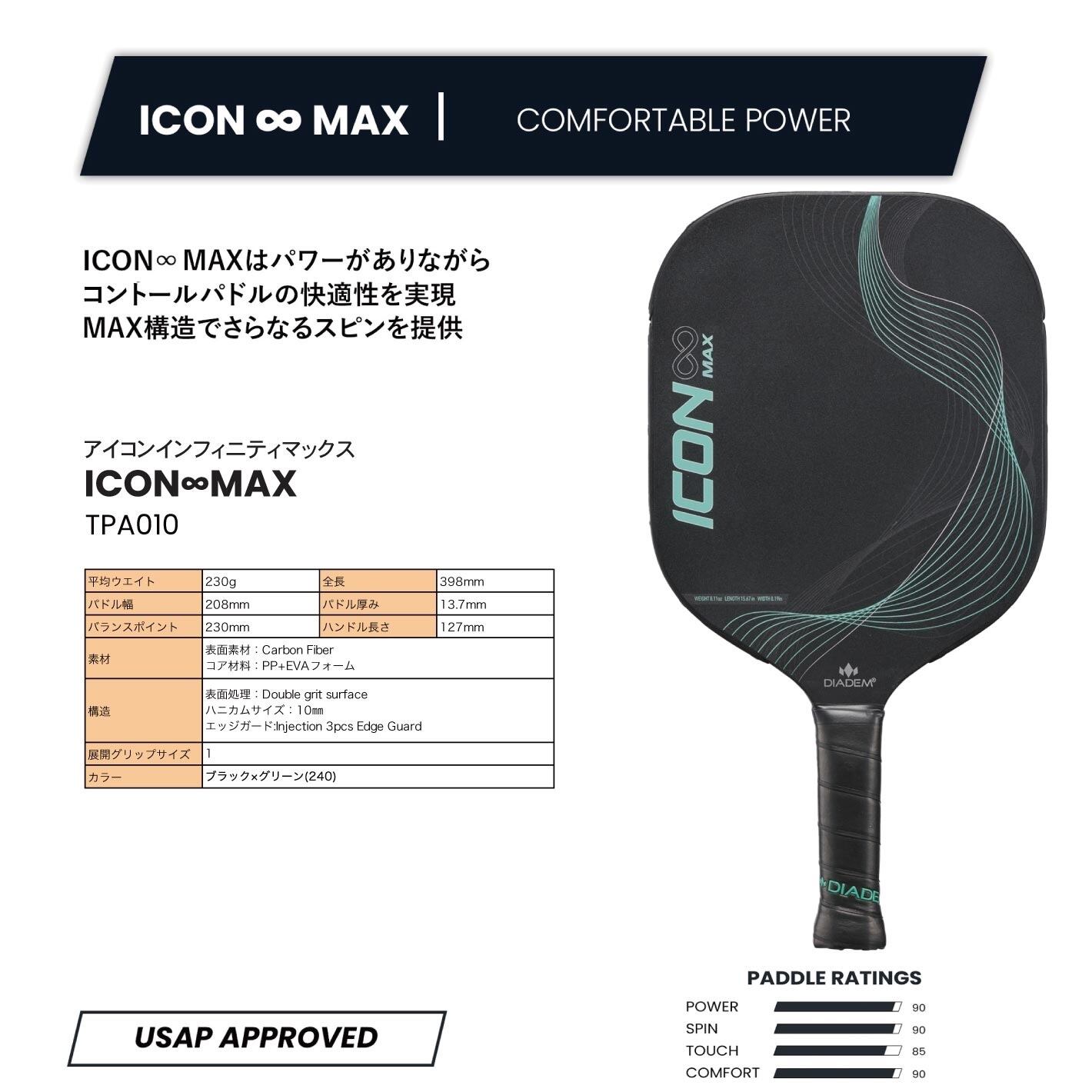 DIADEM ICON∞MAX BLK/GRN ピックルボールパドル | SANNO SPORTS