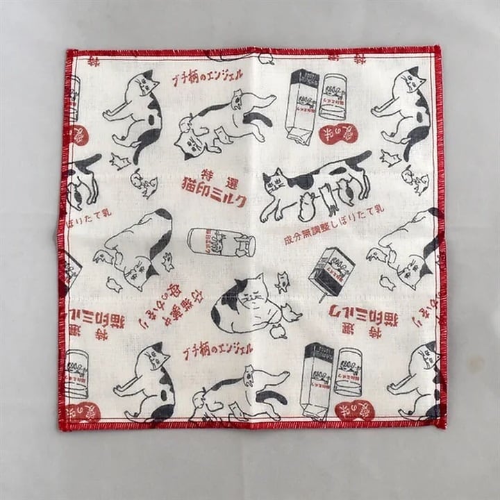 ハンカチ｜【星羊社】猫印ミルク 蚊帳織ふっくらハンカチ 友禅染