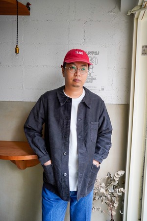 【1940-50s】"Combet, V-pocket" Black Moleskin French Work JKT / 6-352