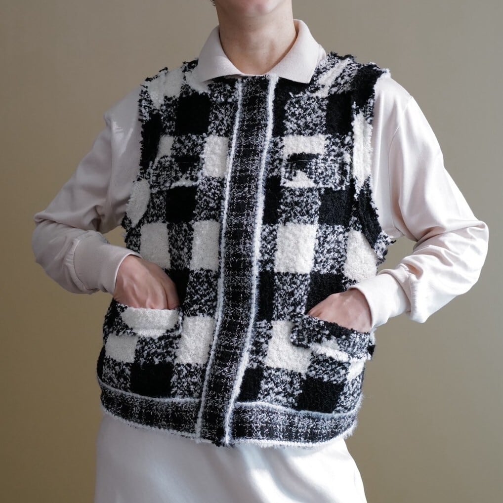 ★ジップアップチェックベスト(ブラック)