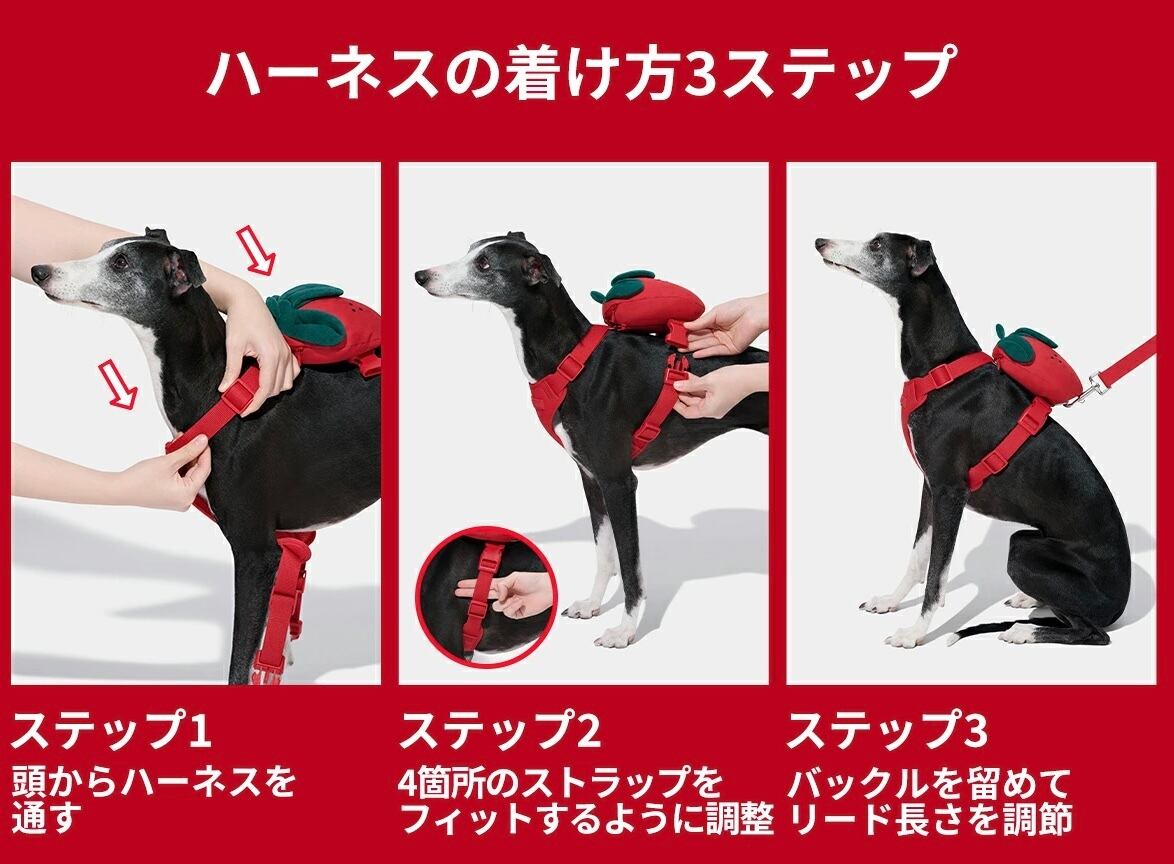 VETRESKA】いちごリュックハーネスリードセット | ペット用品