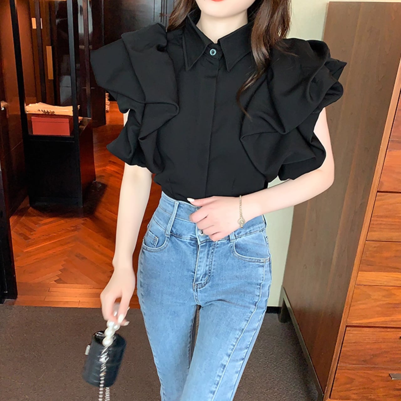 フレンチ パフボリューム ブラウス 2color T041