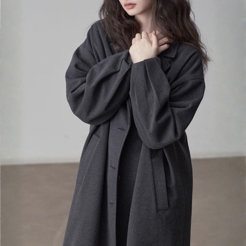 Gathered cuffs relaxed long coat with C1350