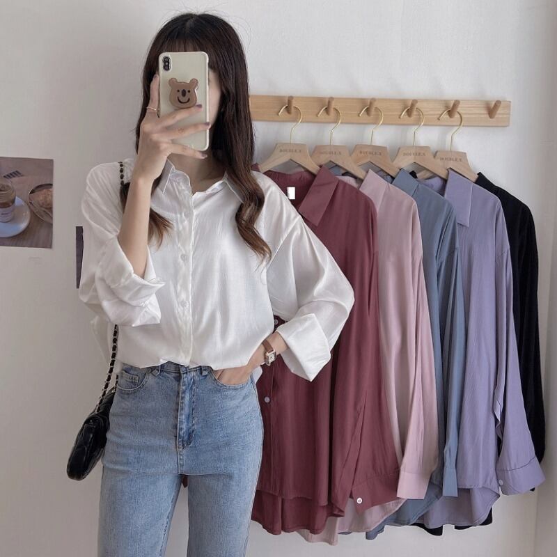 ホワイトルーズシャツ スプリングオータムドレス トップス ロング 春物 秋物 1号婦人19431087727