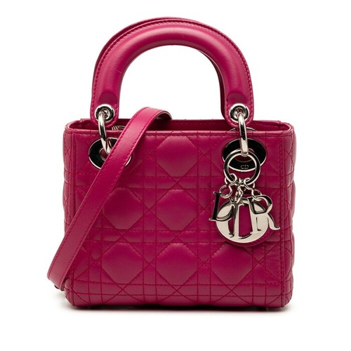 ディオール カナージュ レディディオール ミニ 斜め掛け ハンドバッグ ショルダーバッグ 2WAY パープル レザー レディース Dior 【中古】