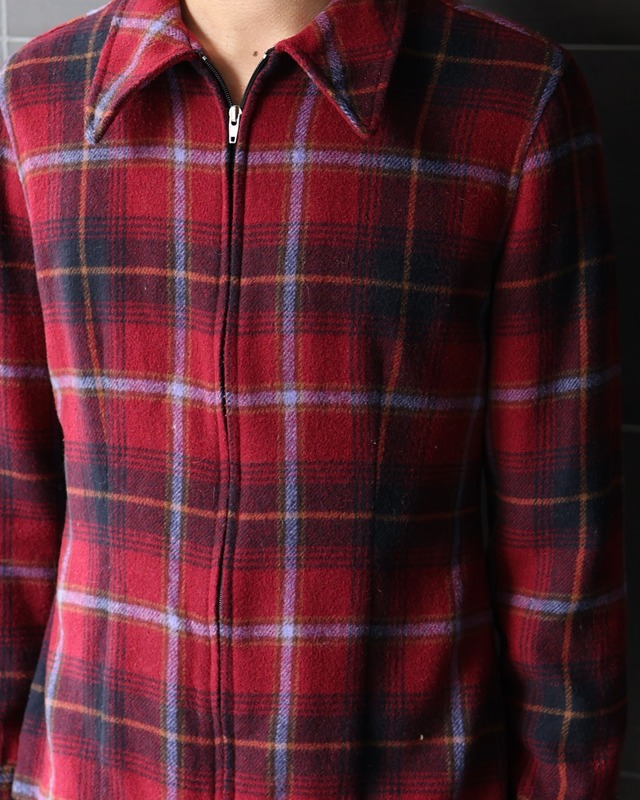 Check zip-up blouson