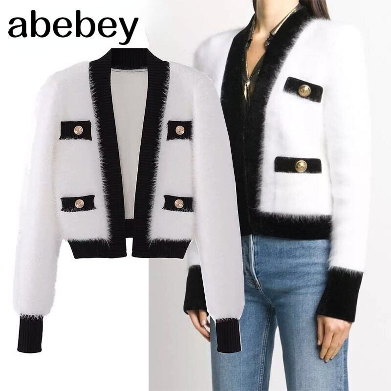 カーディガン 女性 セクシーなVネック ボタン アップフェイク ミンクの