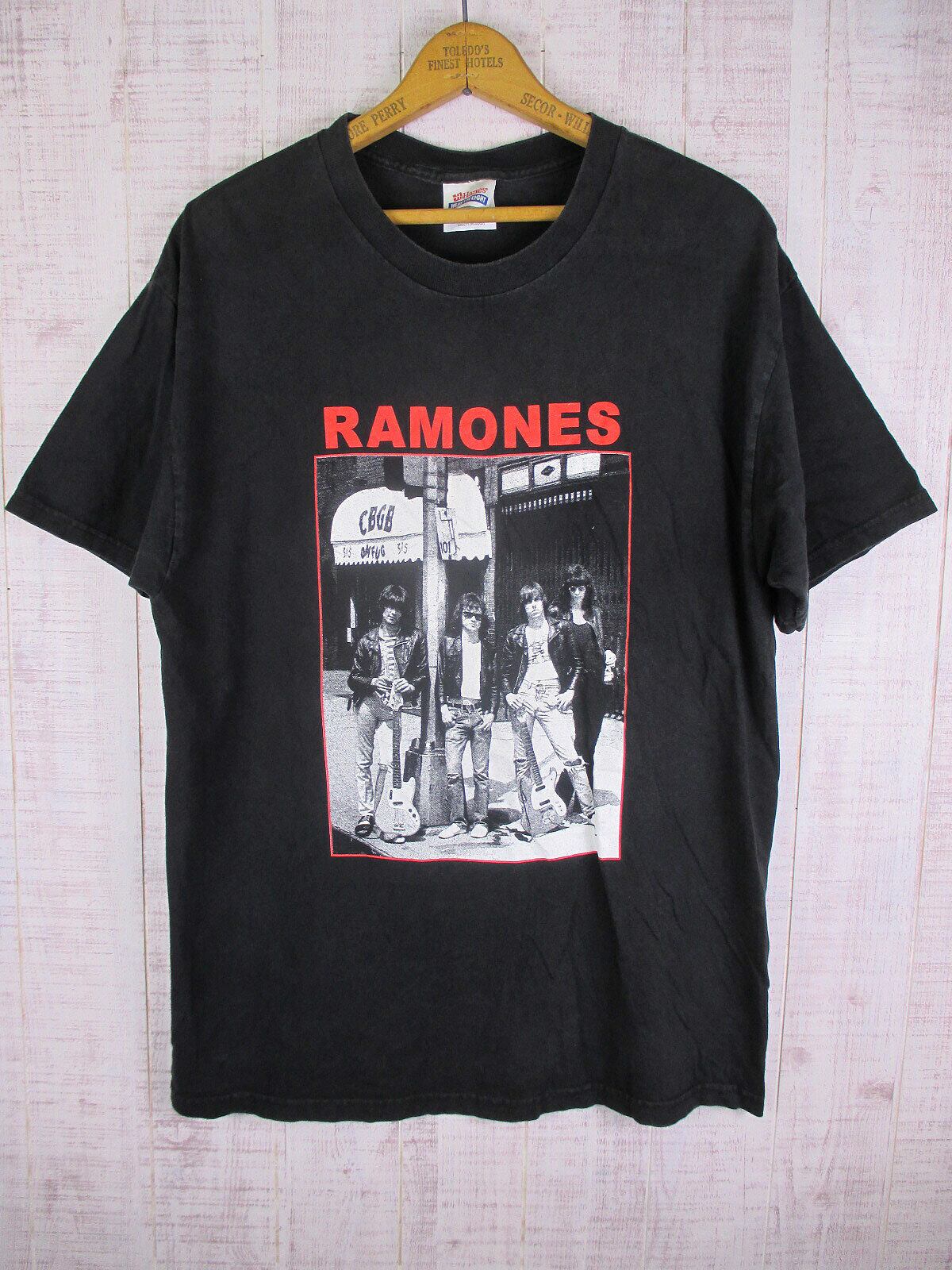 Vintage Rock Item ロック アイテム 90s RAMONES ラモーンズの激情 クルーネック 半袖 Tシャツ Hanesボディ ブラック 黒 L 90年代  トップス カットソー バンドT ロックT アーティストT 【メンズ】
