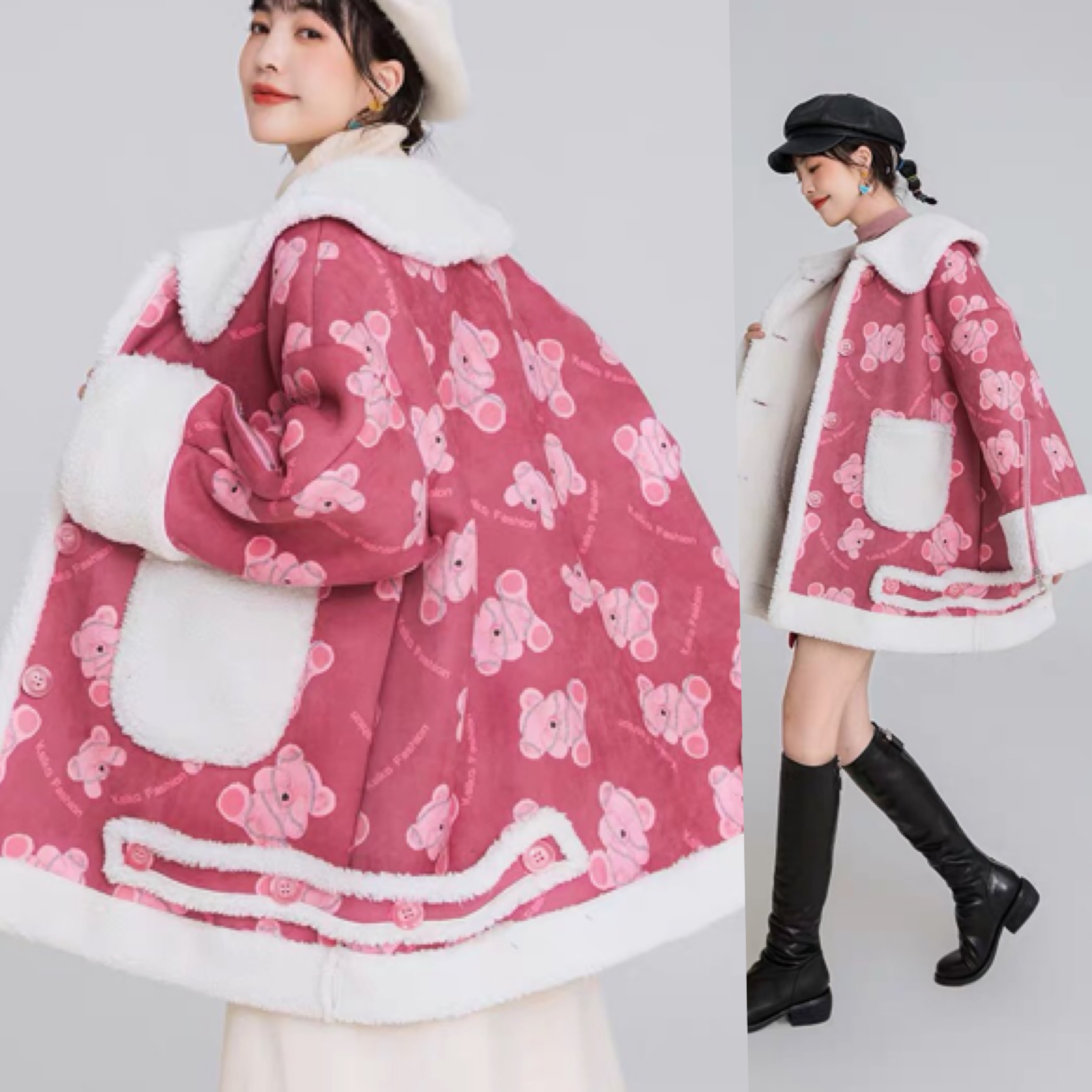 くまさん柄 ピンク アウター ジャケット コート ファー | LOVEYsmileSHOP