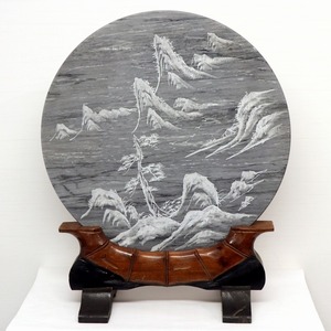 円型・石板・山水画・飾り・No.180917-04・梱包サイズ140