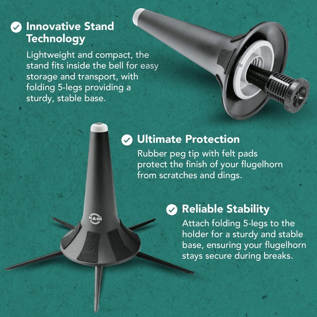 K&M フリューゲルホルン用スタンド 15240 5本脚 カラー:ブラック