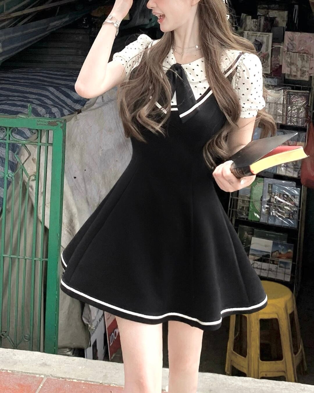 ハートドットフレアスクールワンピース 25W08475