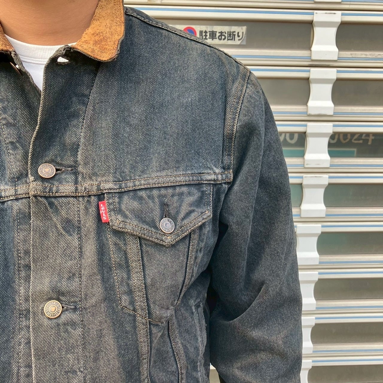 90s Levi's リーバイス キルティング デニムジャケット 襟レザー