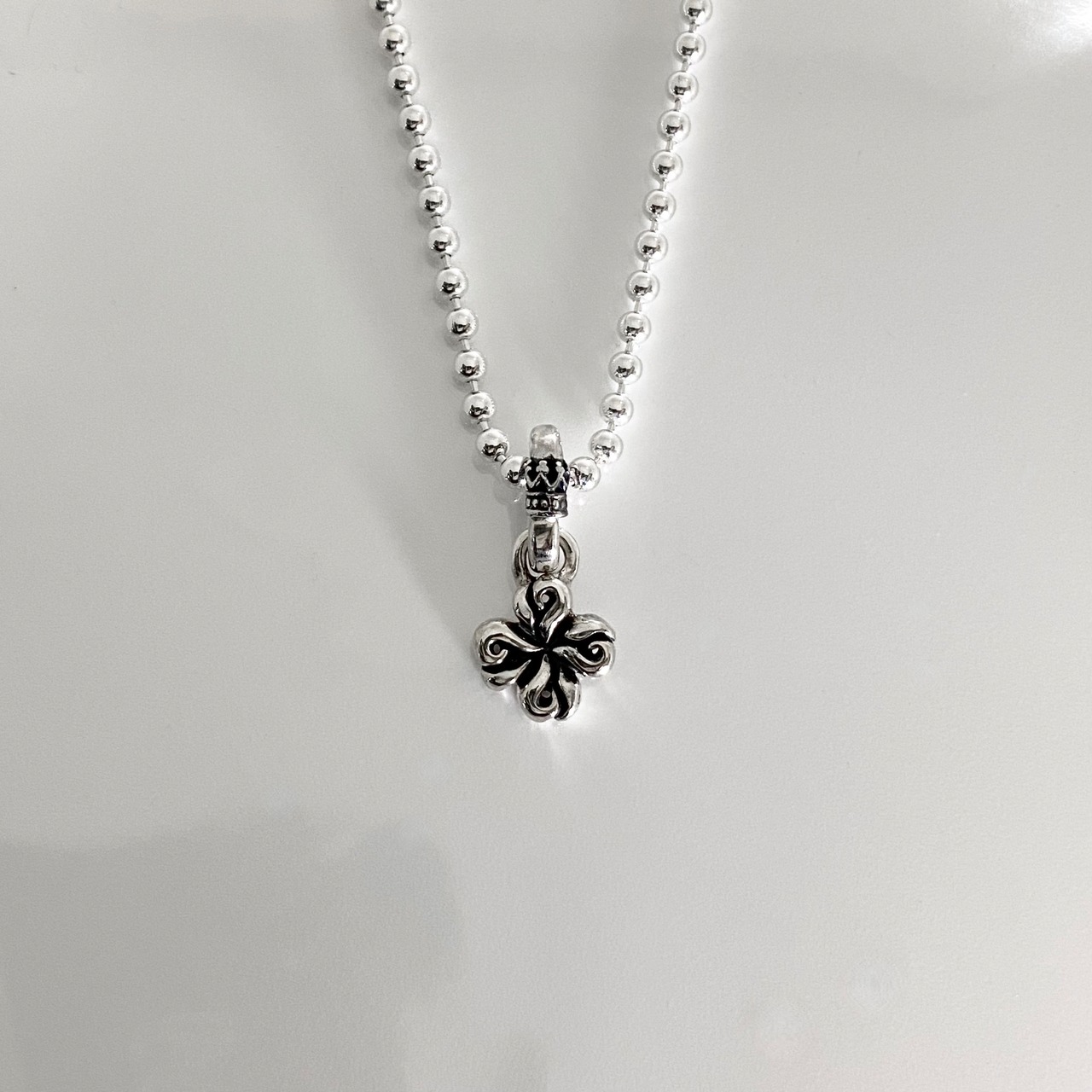 FLAMING CROSS BALL CHAIN NECKLACE / フレイミングクロス ボールチェーンネックレス