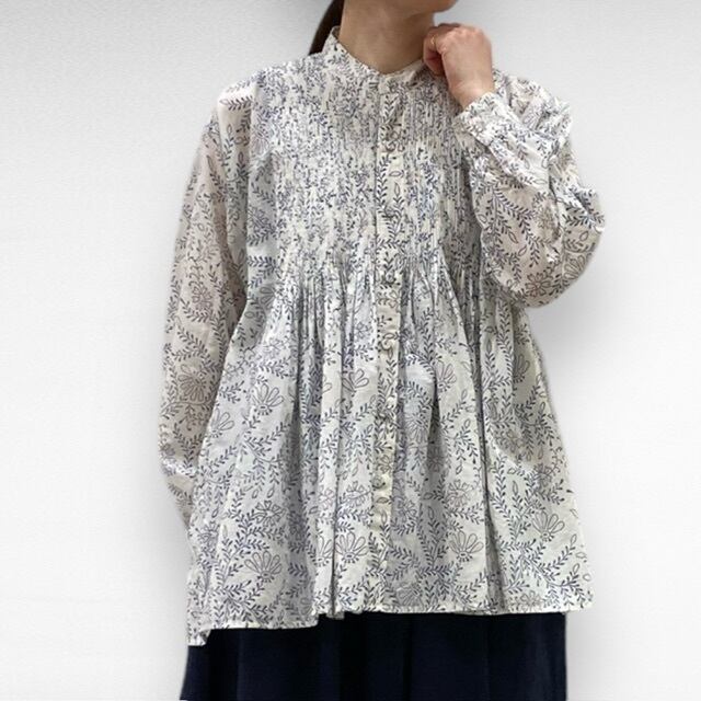 ◆maison de soil SMALL FLOWER BLOCK PRINT maison de soil 80'S COTTON LEAF & FLOWER BLOCK PRINT MINI PINTUCK