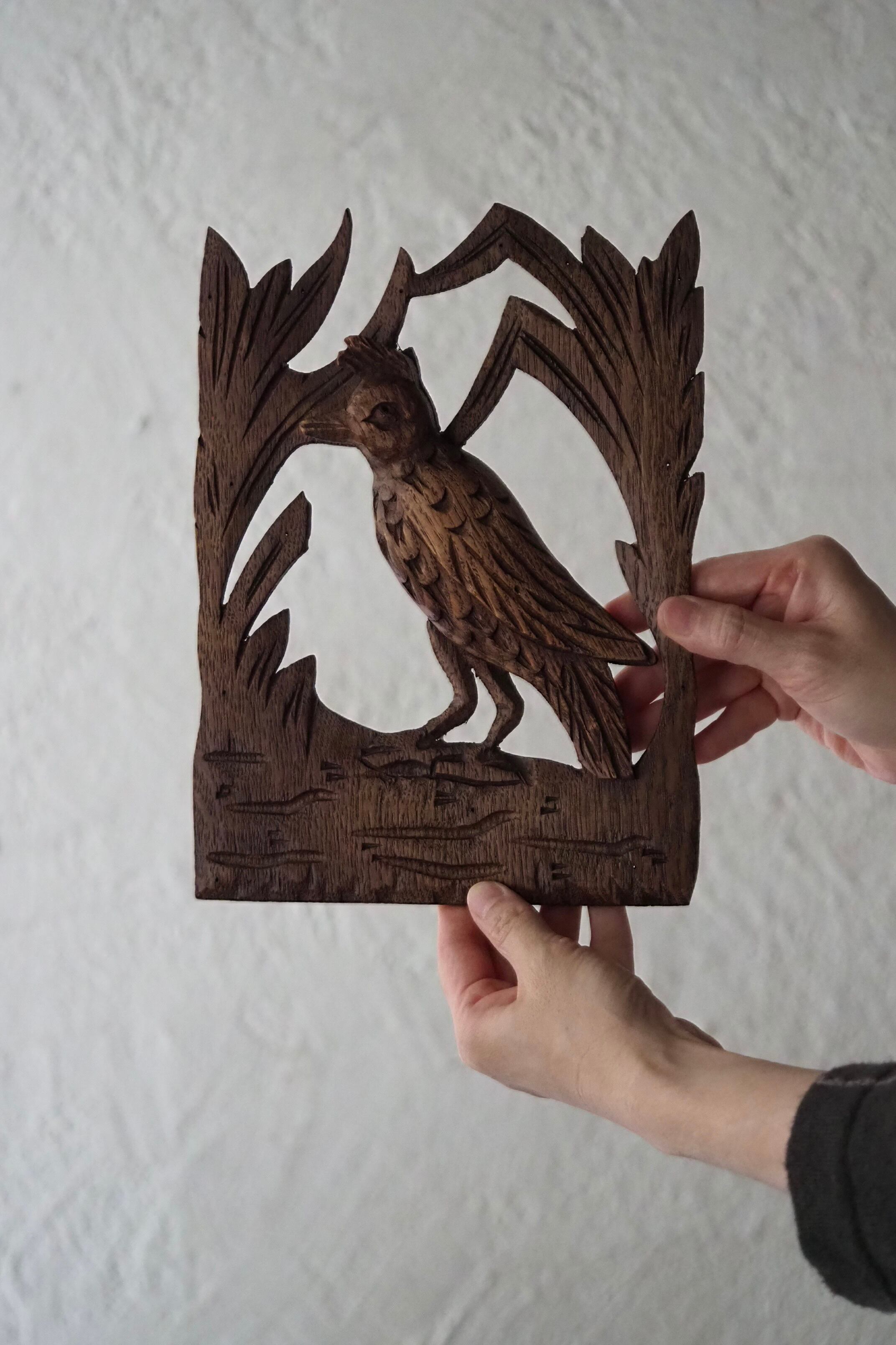 鳥の壁掛けオブジェ-antique bird wood caving objet | アンティーク