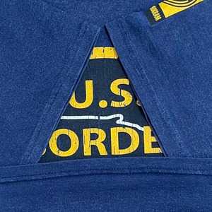 【HANES】XL ビッグサイズ Tシャツ ロゴ プリント 袖ロゴ 袖プリント US BORDER PATROL 国境警備 半袖 ネイビー US古着