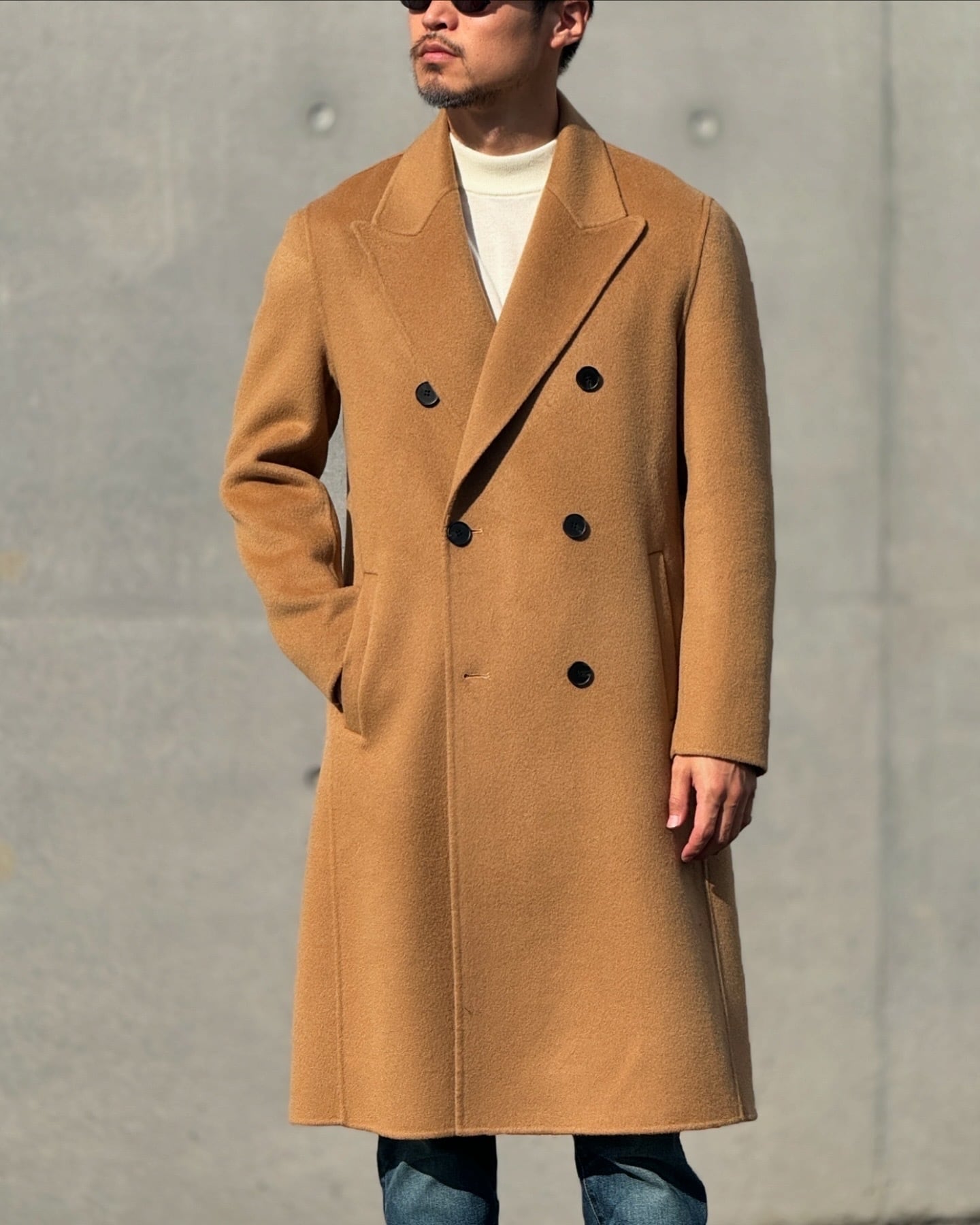 キャメル ワイドPウールコート ウールカジュアルダブルコート | Wide Range
