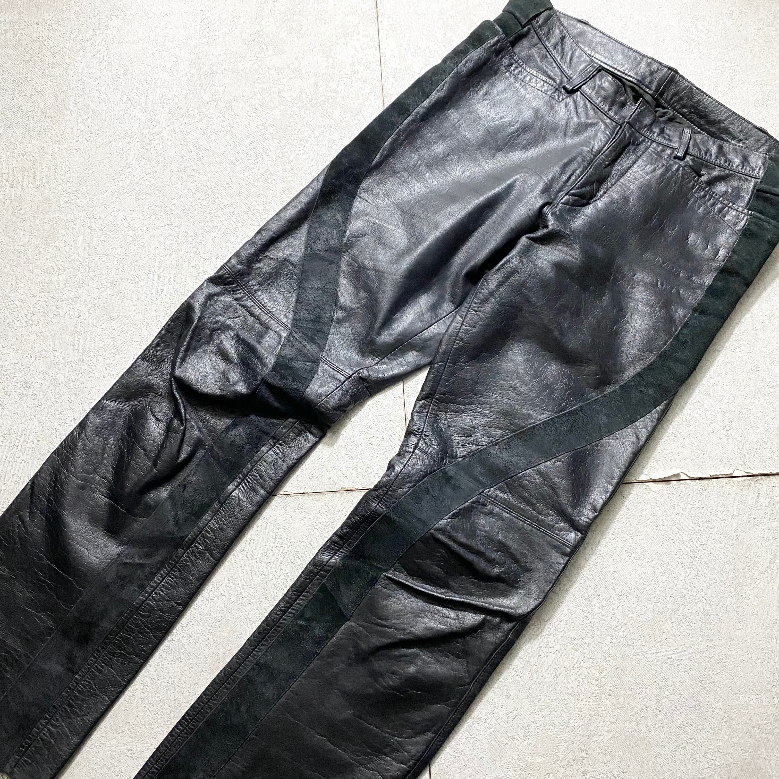 JEAN PAUL GAULTIER HOMME suede switching black leather pants 