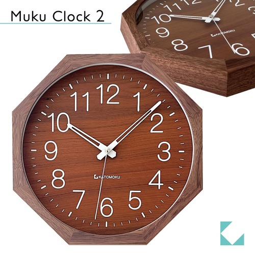 KATOMOKU muku clock 2 八角形 km-46WA ウォールナット 掛け時計