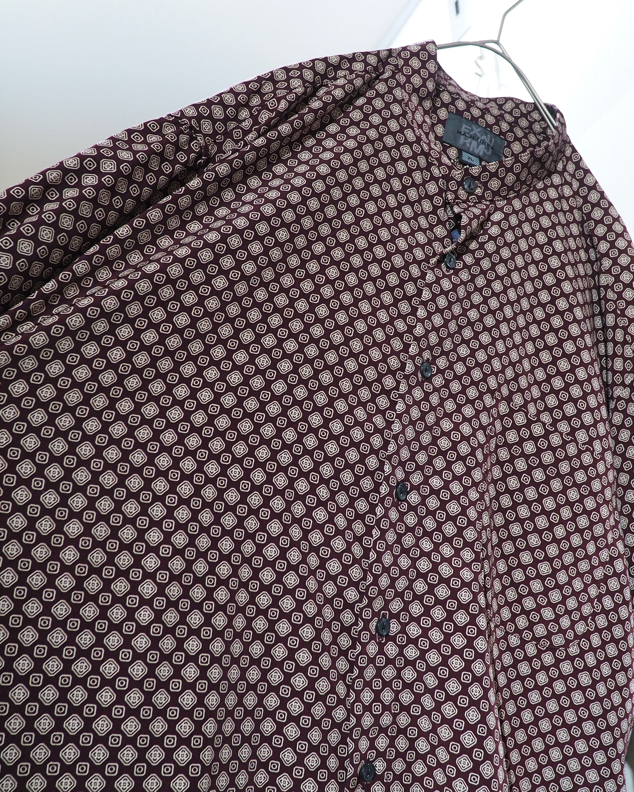 1990s Geometric Dot pattern vintage Drape loose Stand collar Shirt