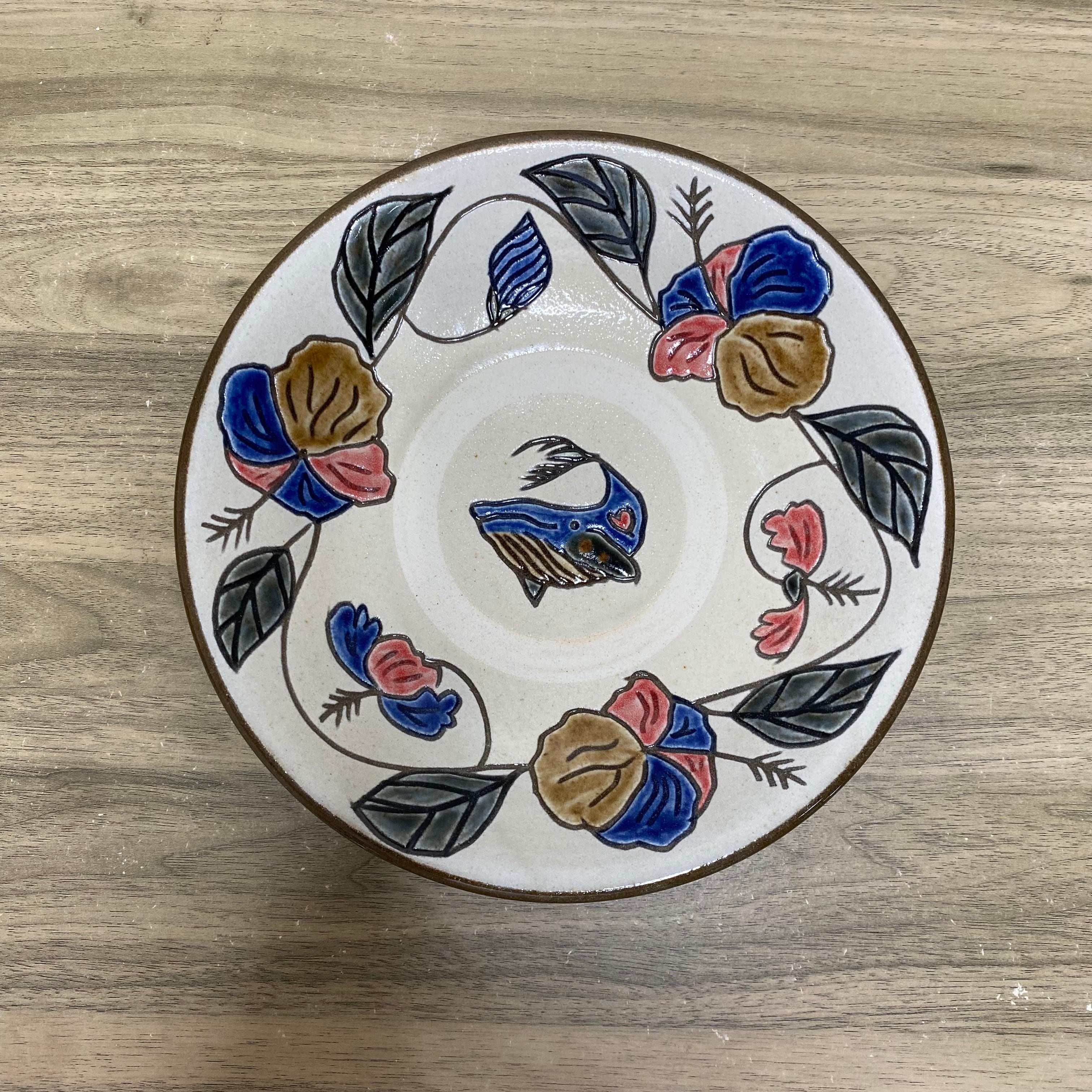 7寸皿重ね焼き ハイビスカス／クジラ | 陶芸工房ふじ