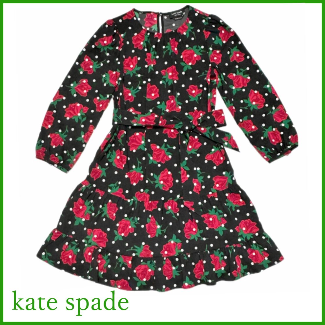 新品ケイトスペードkate spade花柄長袖ワンピース 薔薇＃XS | Pay ID 