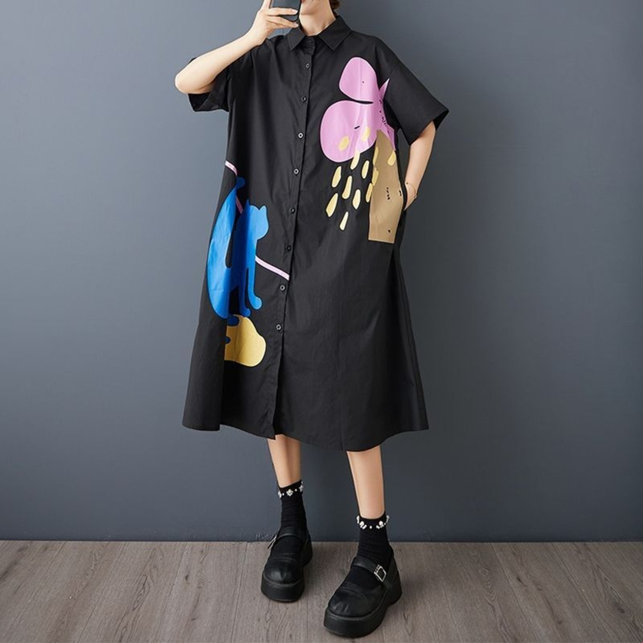 アート柄 シャツワンピース  30217