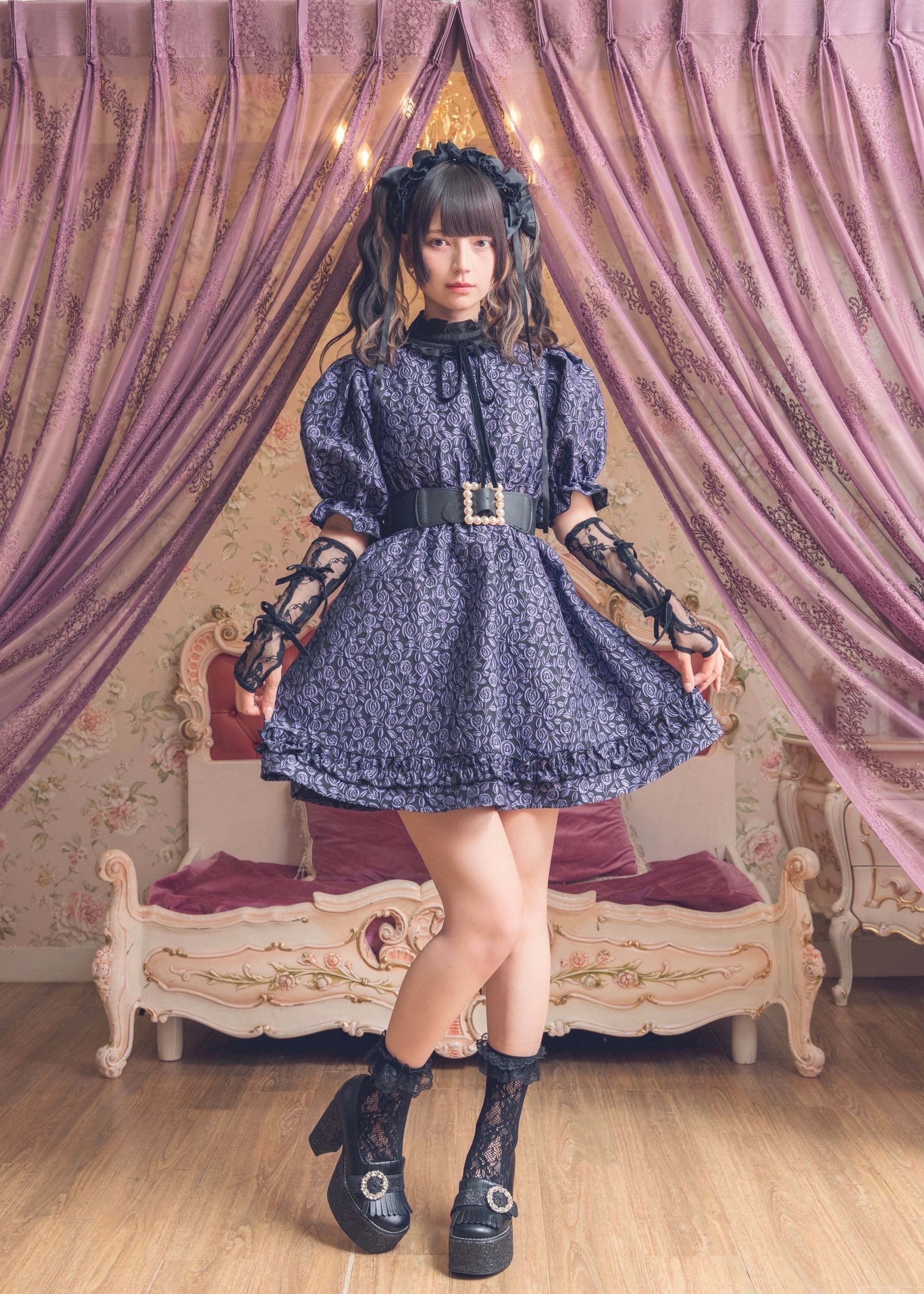 ManonMimie】Rose Jacquard Puff-Sleeves OP | Manon Tokyo 